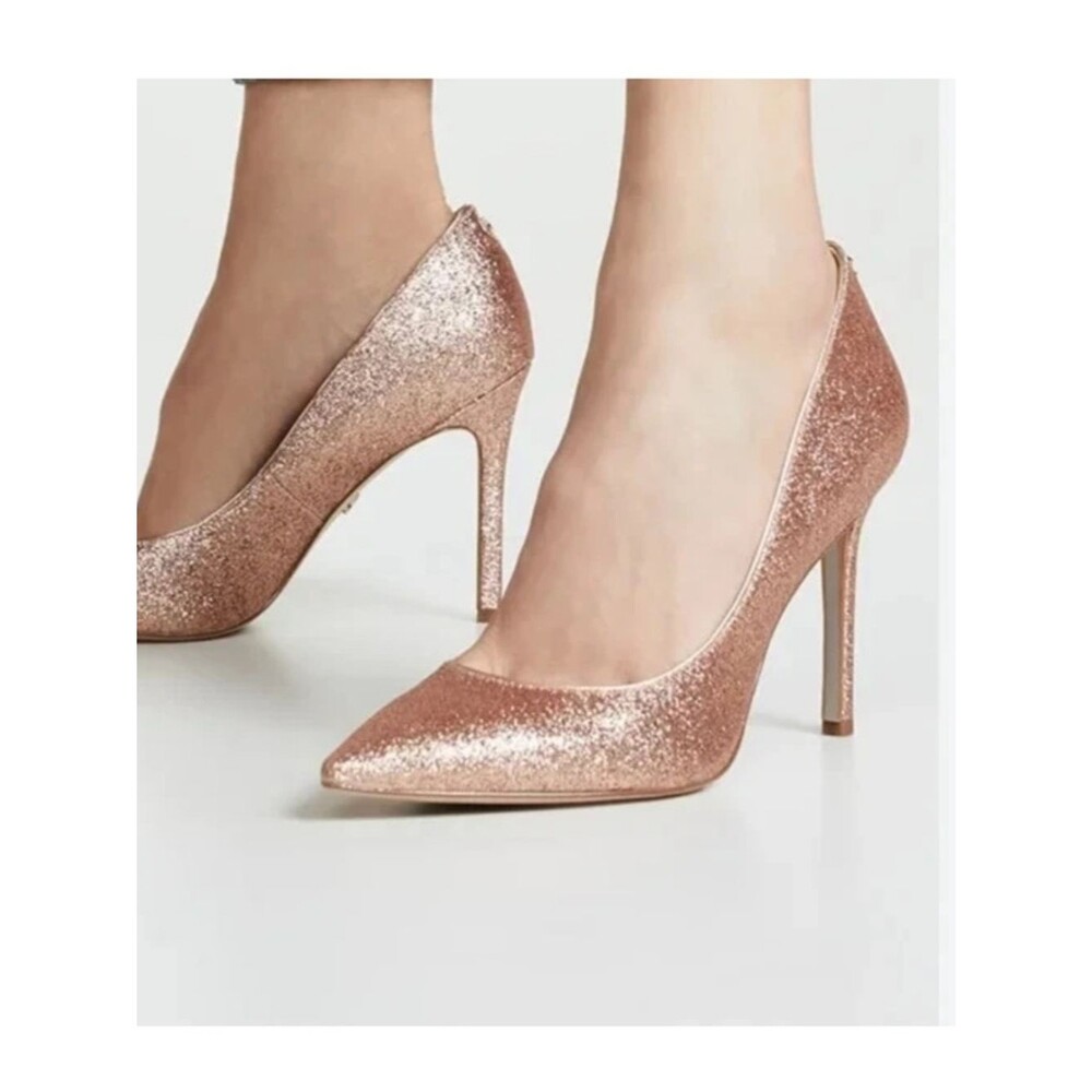 Sam Edelman Hazel Stiletto Dress Pointy Toe Pump ROSE GOLD Glitter Pumps 8.5